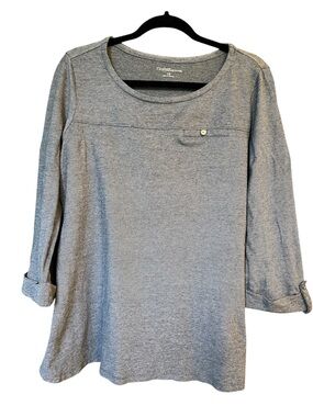 Croft&Barrow Size 1X Heather Gray Long Sleeve Roll-Tab Knit Top